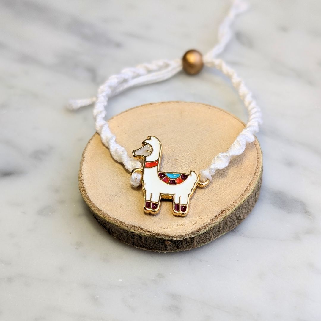 Bracelet en macramé blanc avec connecteur lama